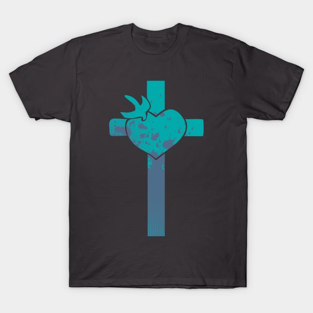 Cross with heart and Dove T-Shirt by AlondraHanley